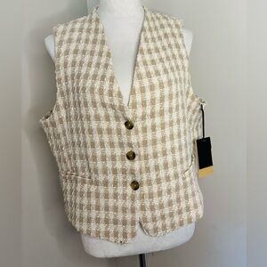 NWT Nordstrom Tweed Neutral Checkered Vest